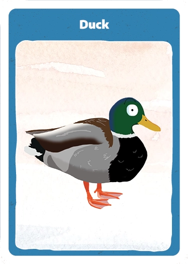 Playing card with cartoon illustration of a duck.